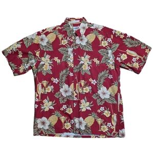 Campia Moda Men's Hawaiian Tropical Floral Red Button-Down Shirt Size Large